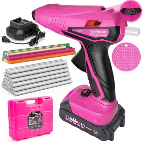 THINKLEARN Cordless Hot Glue Gun - 20V Temp Adjust Hot Glue Gun with 43PCS Full Size Hot Glue Sticks, Pink Fast Heating Glue Gun and Sticks Set for DIY, Arts & Craft, Decorations, Gift for Women Cover