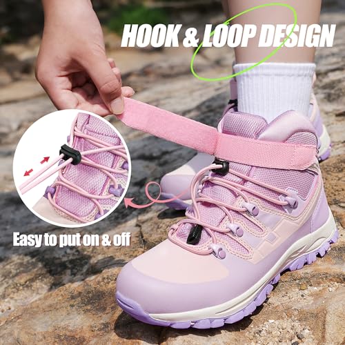 R CORD Kids Water Resistant Hiking Boots Girls Anti Collision Anti-Skid Walking Outdoor Ankle Adventure Trekking Shoes Purple 4 Big Kid by R CORD - Image 5