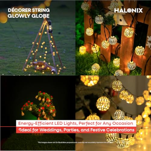Image of Halonix Decorer Glowly Globe 15 Bright Led String Light | Diwali Light | Christmas Light | Wedding Light | Festive Lights for Home Decoration (Warm White, 4 Meters, Pack 2)