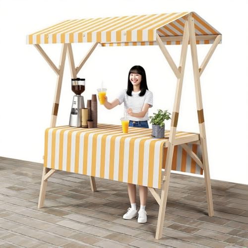 Puesto de Mercado Expositor de Madera para Puestos de Mercado, para Vendedores Ambulantes, Carrito Plegable para Refrigerios Callejeros, Remolque para Puesto de Comida(Yellow,Width-120cm(47in))