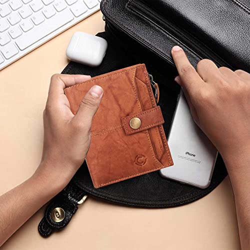 Image of Men's Button Lock Leather Wallet Vertical Bifold Wallets for Men with Multiple Cards Slots and Coin Pocket| Wallet with Card Holder for Men