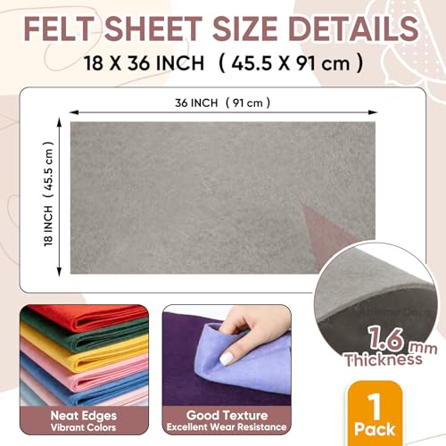 Image of Soft Felt Fabric Sheet 18 inch x 36 inch, 1.6mm Acrylic Craft Felt, Light Grey | Soft Thick Felt by The Yard, Large Precut Sheet, Nonwoven Fabric for Sewing DIY Crafts, Classroom & Home Decor