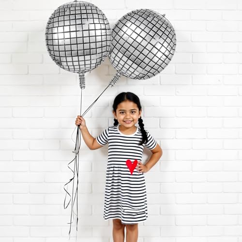 Image of Party Propz Disco Theme Party Decoration - Set of 2 Pcs (22 x 22 Inch) Huge Disco Foil Balloons For Decoration | Disco Ball Balloon | Silver Balloons For Decorations (Foil)