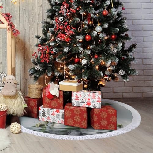Jupe de sapin de Noël fleurs blanches pour un salon féerique - 7
