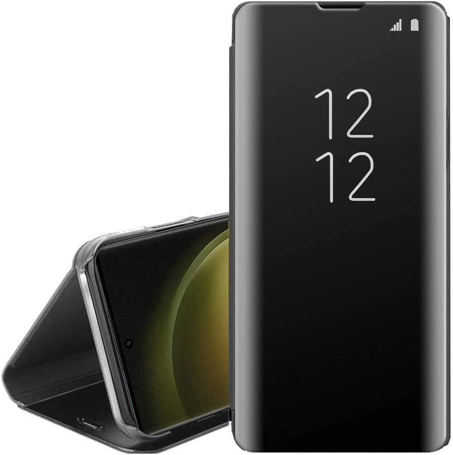 KP TECHNOLOGY - Galaxy S23 Ultra Case, Galaxy S23 Ultra Smart Mirror Clear View Cover Magnetic Smart Protective Cover [Mirror Case] with Kickstand for Samsung Galaxy S23 Ultra (BLACK)
