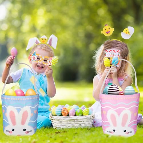 Image of 2 Pcs Easter Egg Baskets for Kids, Easter Eggs Hunt Basket for Kids Empty, Bunny Basket Egg Gifts Bags with Rabbit Fluffy Ears, Includes Fun Easter Accessories for Girls Boys Party Favors