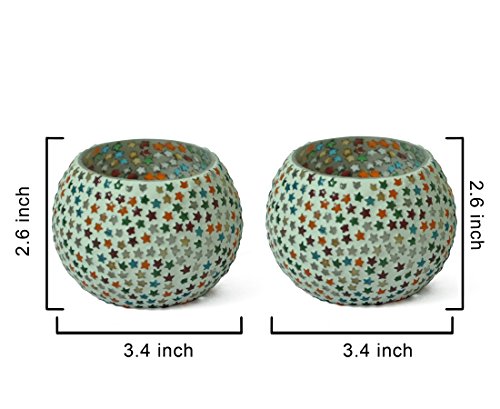 TIED-RIBBONS-Set-of-2-Mosaic-Glass-Votives-Tealight-Candle-Holders-Decoration-Items-for-Home-Glass-Pack-of-2-Gifts