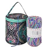 Mini bolsa de fio de armazenamento de fios de tamanho pequeno para crochê com furos, bolsas vazias redondas de tricô suporte de fio protable, perfeita para viagens, iniciantes e crochê (flor vintage)