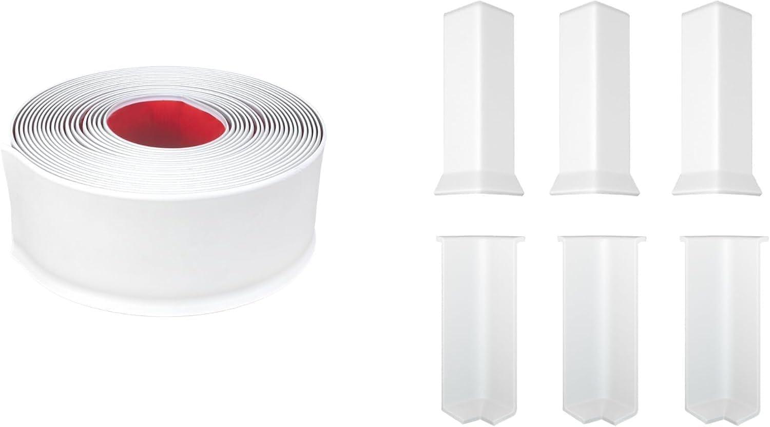 Self Adhesive 6 Inch x 20 Feet Flexible Baseboard Molding Trim and Baseboard Corner Blocks 6inch Height, Self Adhesive 3 Inner + 3 Outer Corners(White)