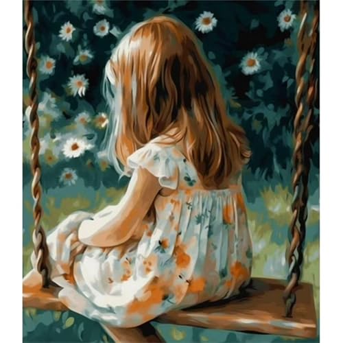 Jinmer Pintar por Numeros Adultos con Marco DIY Kit de Pintura al óLeo en Lienzo con Pinceles y Pigmento AcríLico Paint by Number Kits para Decoración del Hogar Chica del columpio,30x40 cm