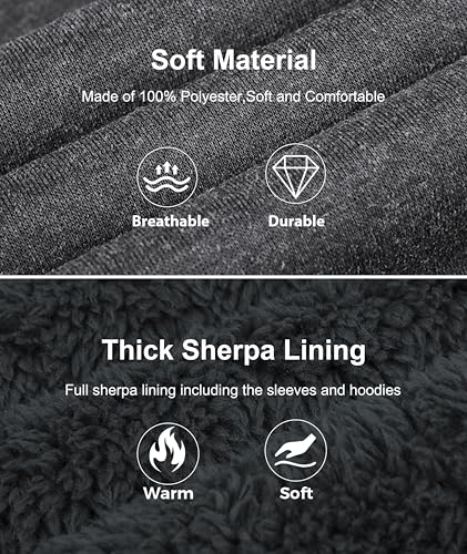 Image of Little Beauty Fleece Hoodies for Men Winter Thick Jackets Sherpa Lined Zip Up Sweatshirt With Kanga Pocket