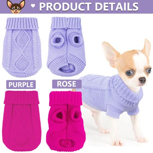 Kallfir'S Cutie 2 Pieces Dog Sweater For Small Dogs Chihuahua Clothes Spring Winter Cute Knitwear Turtleneck Thick Warm Clothes For Yorkie Cat Extra Small Dog Clothes  thumb #3
