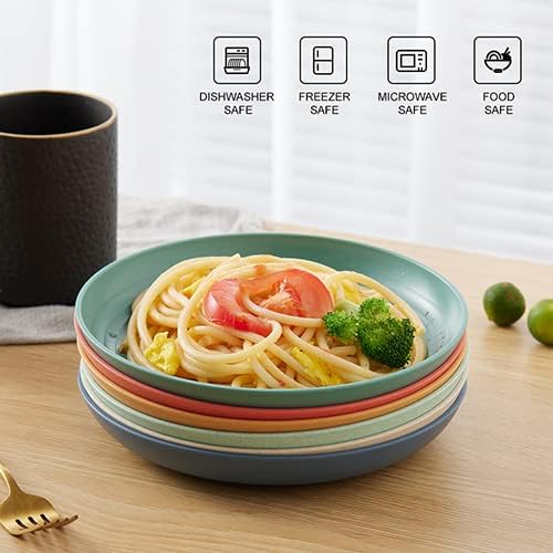 6 PACK Wheat Straw Plates Lightweight 7.8 Inch Unbreakable Deep Dinner Plates Microwave and Dishwasher Safe Wheat Straw Dinnerware Sets Easy to Clean Reusable