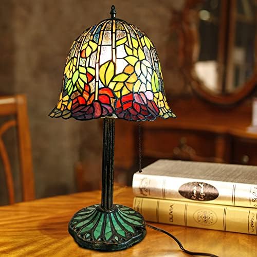 FUMAT Tiffany Table Lamp for Living Room,Rose Flower Stained Glass Lamp Shade for Bedside Table Lamps 24" Tall Desk Office Light Farmhouse Table Lamp LED Bulb Inclued Bedroom Retaurant Hotel Lights