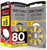 80 Batterie Per Apparecchi Acustici Rayovac Extra Misura 10. - 10 Blister da 8 Pile