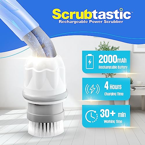Scrubtastic Electric Spin Scrubber, Rechargeable Electric Shower Cleaner & Grout Cleaner, Extendable Shower Scrubber For Cleaning, Electric Scrubber With 3 Interchangeable Heads – Improved For 2023 #TOP27