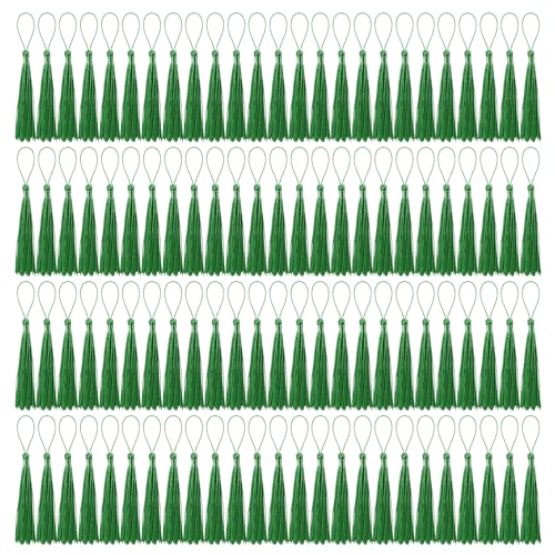 Image of 100 Pcs Bookmark Tassels Bulk Grass Green Soft Craft Silky Handmade Mini Tassels for Jewelry Making with Loops for DIY Craft Accessory Dress Decoration