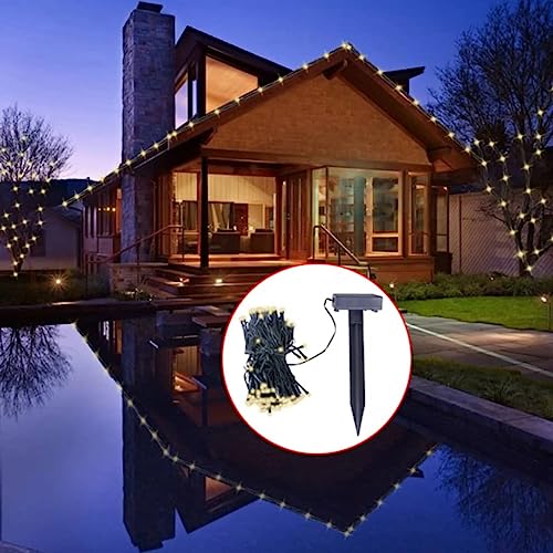 Holamys Tira de luces solares de Navidad de plástico blanco cálido de 24 m de largo, funciona con energía solar, para decoraciones de Navidad al aire libre, jardín, patio y reuniones festivas