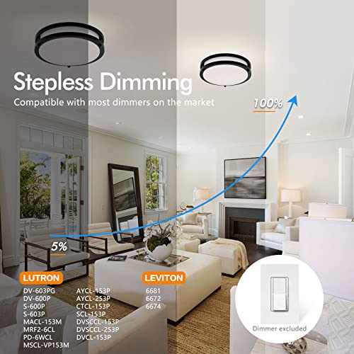 2-Pack 10Inch 30W LED Flush Mount Ceiling Light Fixtures Black, Ultra Bright 3200LM Dimmable Ceiling Lights, 5CCT 2700K 3000K 4000K 5000K 6500K, Ceiling Lamps for Kitchen Hallway Bedroom Bathroom - Image 4
