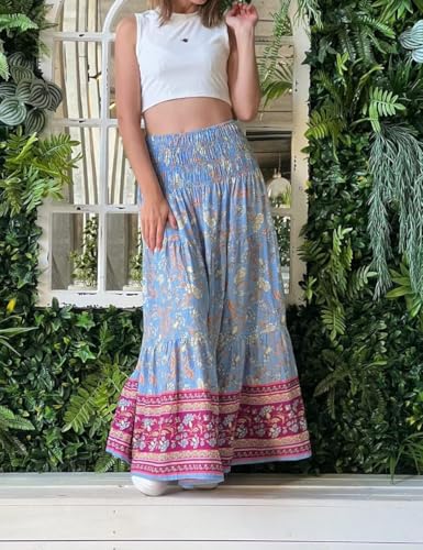 Women's 2025 Bohemian Long Skirts Flowy High Waist A Line Maxi Skirts for Women Summer Pleated Mini Skirts3
