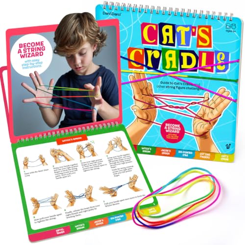 Dan&Darci Cat's Cradle String Game Kit - Road Trip & Travel Activity for Kids Ages 8-12, Stocking Stuffer Gift with Rainbow String & Beginner Instruction Book