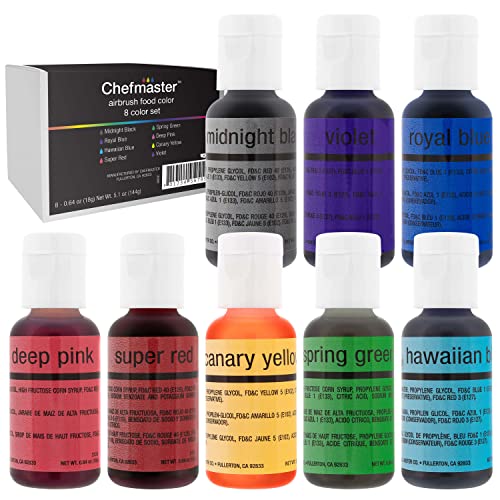 airbrush food coloring - Chefmaster - Airbrush Food Coloring - 8 Color Pack - Vibrant and Fade-Resistant Sheen - Works With Any Airbrush Tool to Achieve Amazing Effects and Designs - Made in the USA