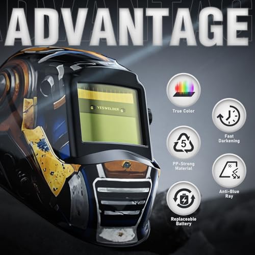 Image of YESWELDER Auto Darkening Welding Helmet, Blue Light Blocking, 1 /1 /1 /1 True Color Solar Powered Welding Hood with 2 Arc Sensors, Wide Shade 3.5 /9-13 Welder Mask for TIG MIG ARC and Grind