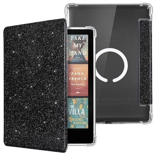 Image of CoBak Magnetic Clear Case for 7 inch E-Reader - Compatible with iPhone MagSafe, for PopSockets Grips, for Belkin /Anker Wireless Charging Pads and Magnetic Stand,Black Glitter