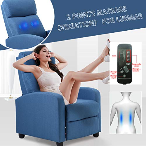 Image of BestMassage Recliner Chair with 2 Point Massage Function | Textile Blue