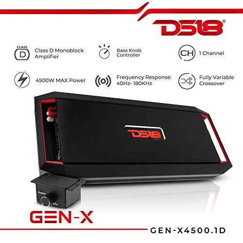 Ds18 Gen-X4500.1 Car Audio Amplifier 1-Channel Class D 4500 Watts Max Monoblock Amp - Bass Remote Knob Included - Lightweight Design - High Efficiency Rate #TOP1