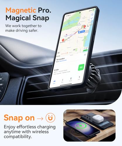 Image of CANSHN Strong Magnetic & Seamless Stand Designed for Samsung Galaxy S23 Ultra Case [Full Camera Protection] [Adjustable Kickstand] [Compatible with MagSafe] Translucent Matte Phone Cover - Black