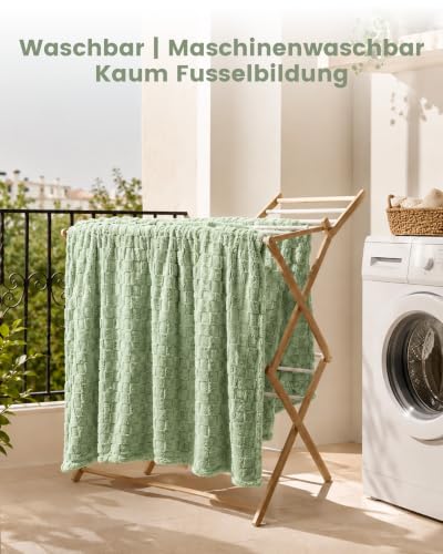Good Nite Flauschige Fleece-Überwurfdecke, 230 x 270 cm, Salbeigrün – Ansicht 5