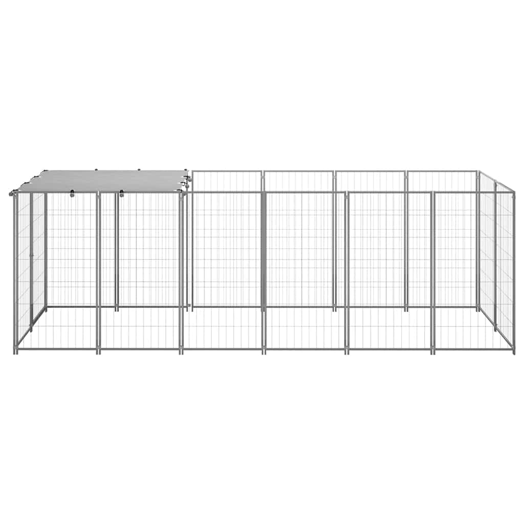 Srebrna hodowla dla psów ze stali z wodoodpornym dachem z polietylenu, 330 x 110 x 110 cm, składana i przenośna, do wybiegu dla szczeniaków, wybiegu, ogrodu, tarasu, bezpieczeństwa i ochrony