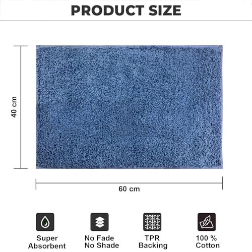 Image of Luxe Home Colosseum Bath Mat 100% Cotton (40x60 cm) Super Soft Non-Slip Bathroom Mat for Bedroom Door (Blue)