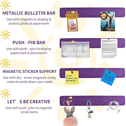 Vuzvuv 8Pcs Purple Rose Cork Board Bar Strips With 50 Pushpins & Sticky Notes, Self-Adhesive Bulletin Board Strips No Damage For Wall, Felt Pin Board For Paste Notes, Photos, Schedules Offices Home #TOP3