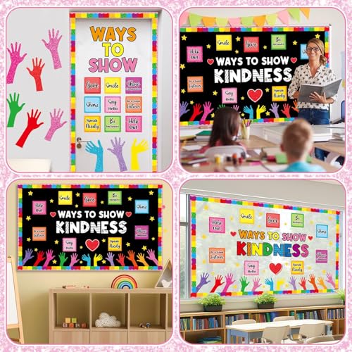 Image of Kindness Bulletin Board Set Back to School Classroom Decorations Colorful Motivational Ways to Show Kindness Paper Cutout Positive Affirmation Bulletin Board for School Nursery Classroom Wall Decor