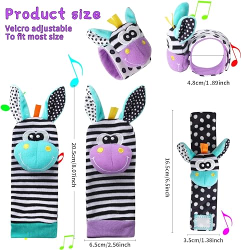 4Pcs Baby Rattle Toys, Baby Foot Finder Sock Wrist & Ankle Rattles Toys - Image 3