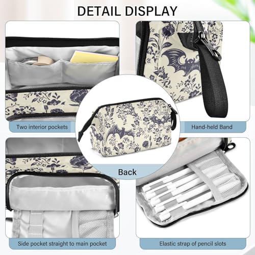 Image of Big Capacity Pencil Pen Case for Adults, Goth Bats Pencil Bags Portable Makeup Bag Stationery Storage for Men Women College Office
