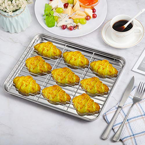 Wezvix Stainless Steel Baking Sheet With Rack Set Tray Cookie Sheet & Oven Pan 12.5 X 10 X 1 Inch, Non Toxic & Healthy, Rust Free & Less Stick, Thick & Sturdy, Easy Clean & Dishwasher Safe #TOP1