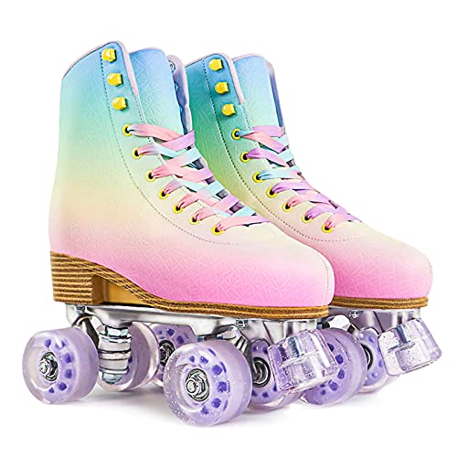 Outdoor Roller Skates for Women/Youth, High-end Vegan Leather Quad Roller Skates for Outdoor & Indoor - Size Adjustable to fit Four Sizes (Medium | EU 35-38 | US Women's 5-7)â€¦