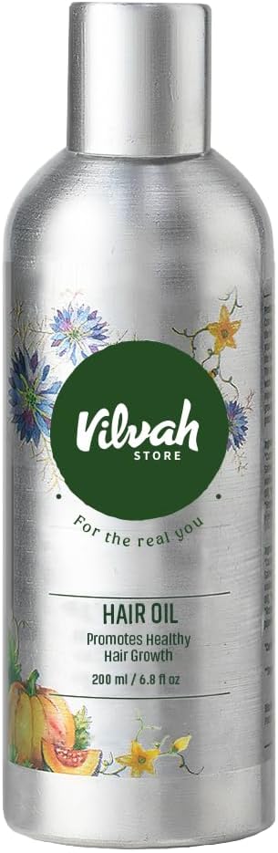 Vilvah Hair Regrowth Oil | Reduces Hair Fall & Boosts Regrowth | With Pumpkin Seed, Kalonji, Castor Oil & Vitamin E | Strengthens Roots & Improves Scalp Health | Unisex | 200ml