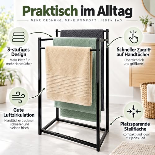 AJIEQAQ Handtuchhalter Stehend Schwarz 3 Stangen – Ansicht 4