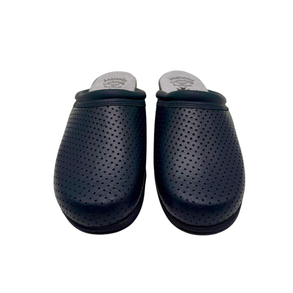 Zuecos Mujer Antideslizantes de Trabajo Calzado Sanitario y ortopédico cómodo para Enfermera, Cocina u Hospital Zapatillas de Piel o Goma Blancas y Azules de la Talla 35 a 41