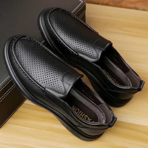 Mens Breathable Hollow Leather Slip-On Flats Loafers Casual Lightweight Comfort Round Toe Boat Shoes for Business Party Walking Driving4