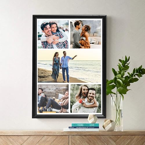 Image of Customised 5 Photo Wood Collage Vertical Rectangular Frame For Birthday,Anniversary,Wedding Gift,Personalized Collage Gift,Wall Photo Frame-10X15 Inch,Black