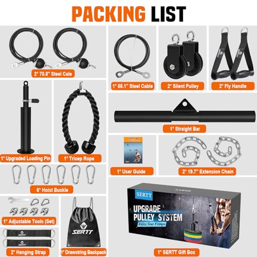 SERTT Gewicht Seilzugsystem Gym, Verbesserte Seilzug Fitness für Gym LAT Pull Down, Bizeps Curl, Trizeps, Armtraining-Gewichtsscheibensystem Zusatzgeräte für Heim-Fitnessstudios