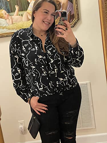 Blouses For Women Fashion, Casual Long Sleeve Button Down Shirts Tops, Xs-3Xl (Face Black, Xx-Large) #TOP4