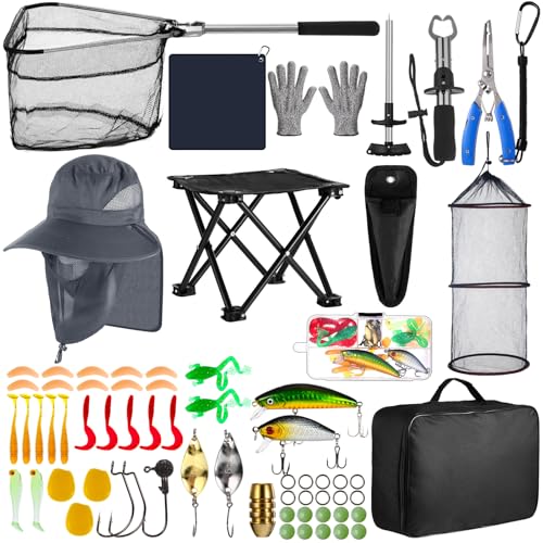 Lasnten 68 Pcs Fishing Tool Kit Fishing Backpack Pliers Kit