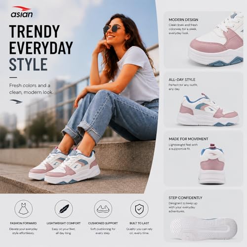 Image of ASIAN Petal-01 Women's Chunky Casual Sneakers | Memory Foam Comfort, Breathable Upper & Shock-Ready Sole | Ideal