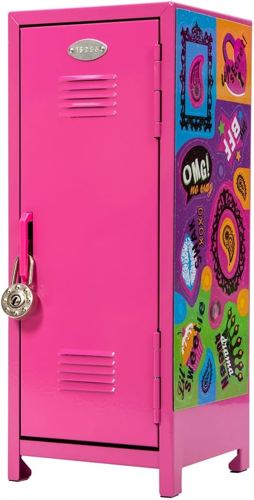 Schylling Girls Talk Pink Mini Locker - 11.25" Decorative Metal Storage Locker with 17 Mix-and-Match Magnets, Lock, and Keys - Ages 4-12